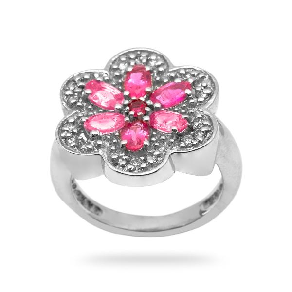 Bague tourmaline rose, diamant argent Isabella